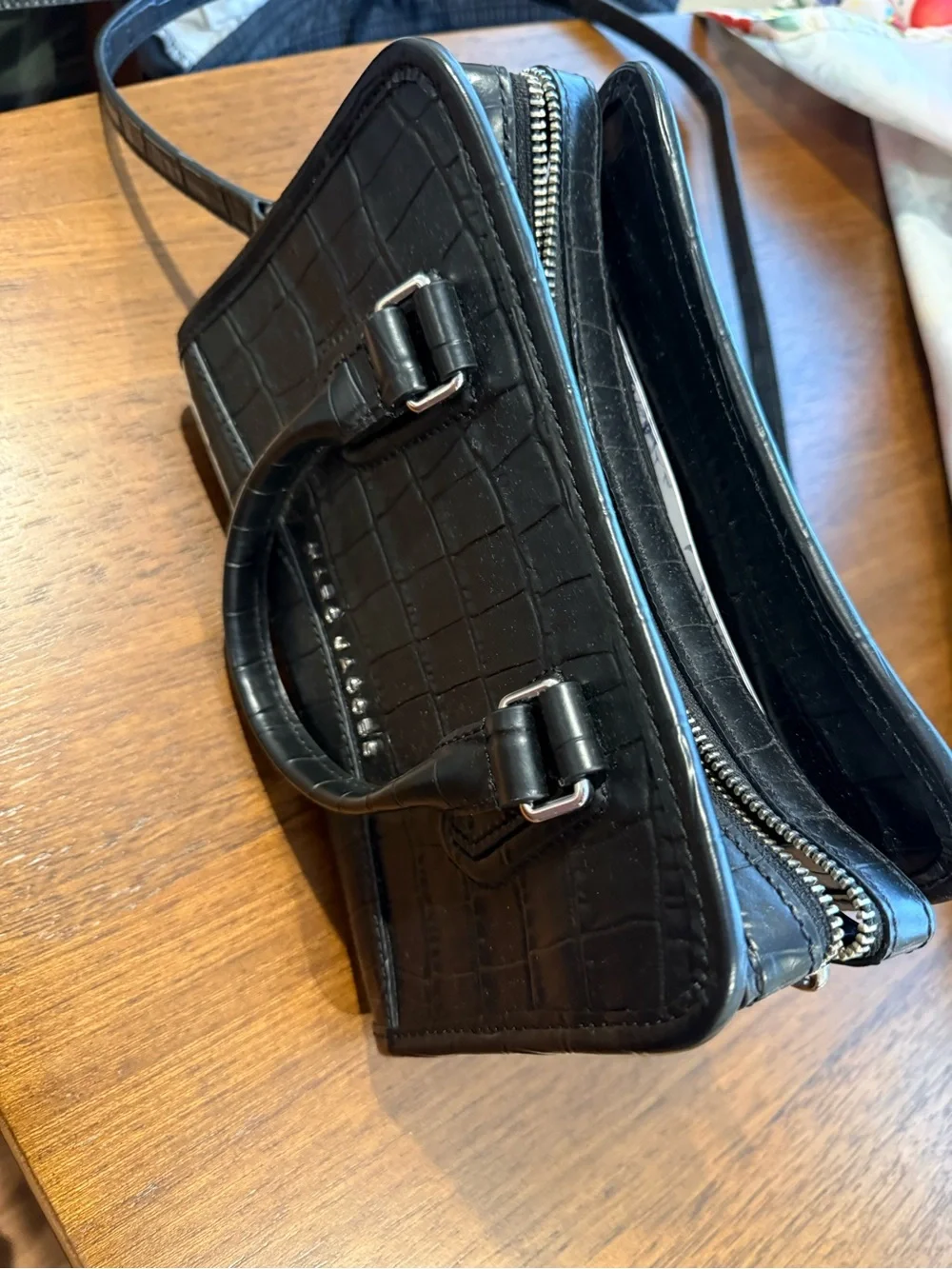 Marc Jacobs Black Croc-Embossed Satchel with Top Handles